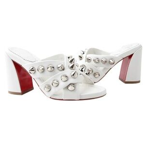 Christian Louboutin Spika Club White Mules Sandals Silver Sikes 37.5